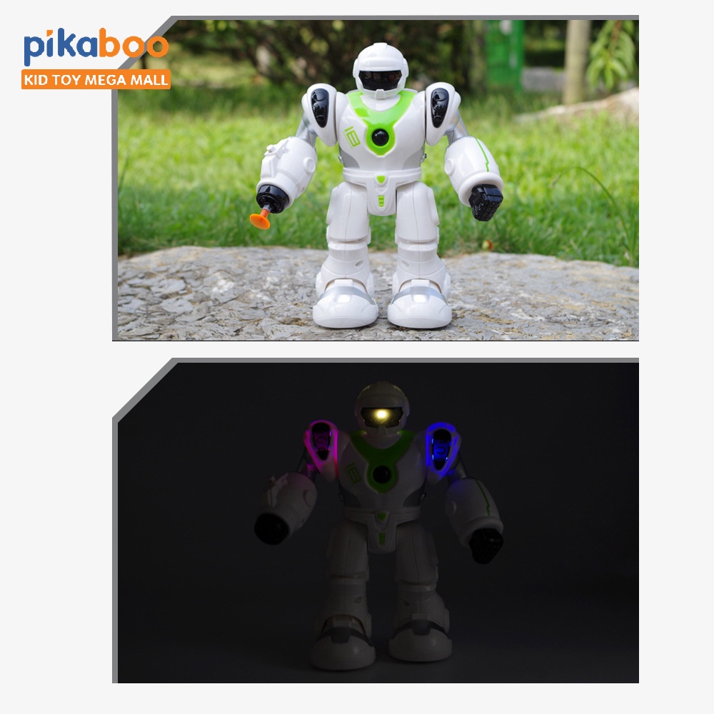 Robot đồ chơi cảnh sát cao cấp Pikaboo có đèn phát sáng và âm thanh kèm 3 mũi tên mút cao su