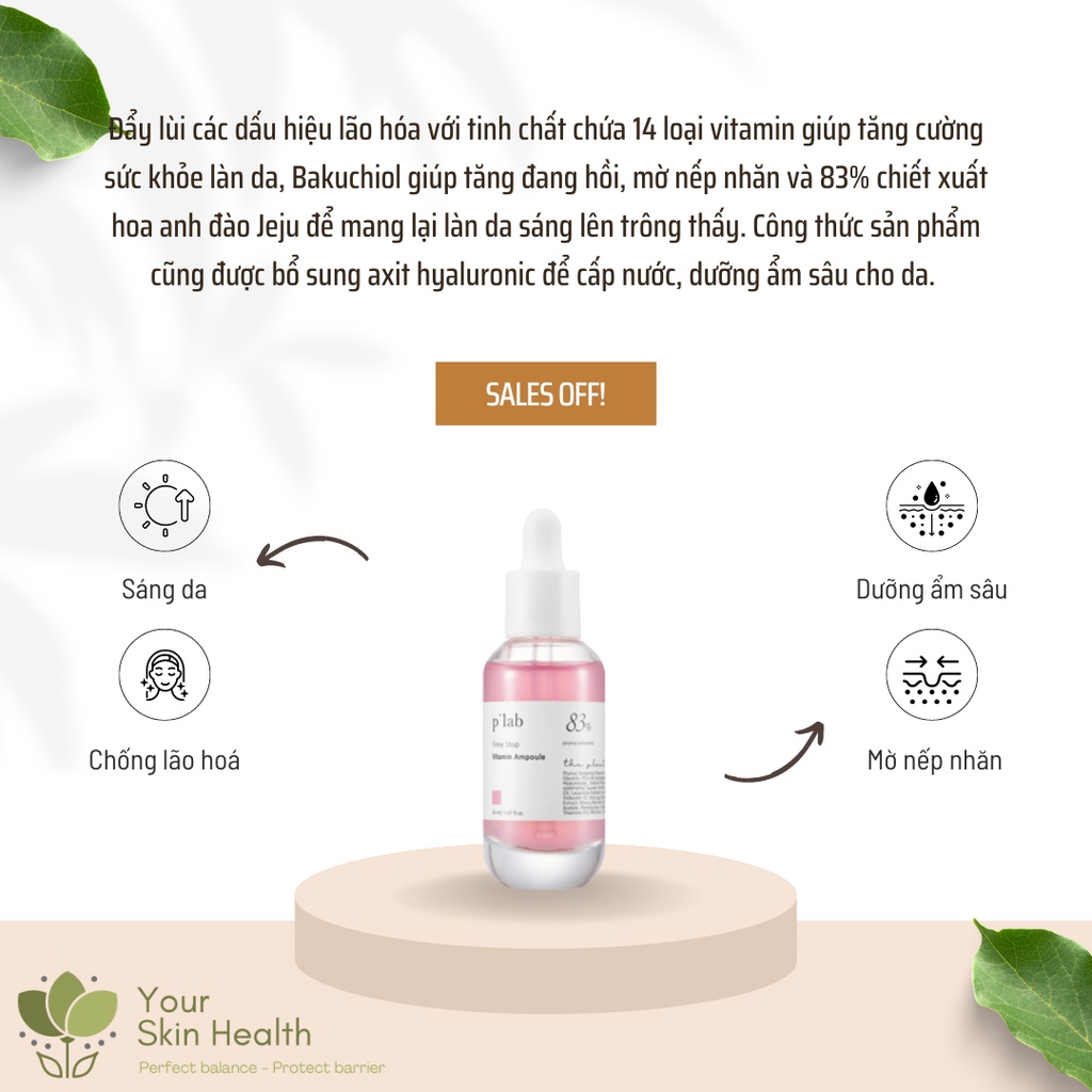 Tinh chất dưỡng da sáng hồng, chống lão hóa The Plant Base - Time Stop Vitamin Ampoule 30ml