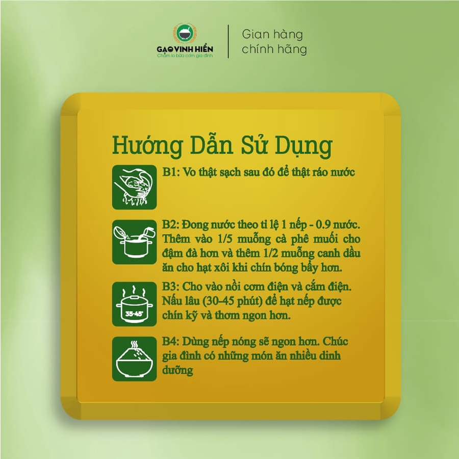 Nếp Cái Hoa Vàng Vinh Hiển cao cấp 1kg / Nếp thơm, dẻo dai nhiều, mềm ngon.