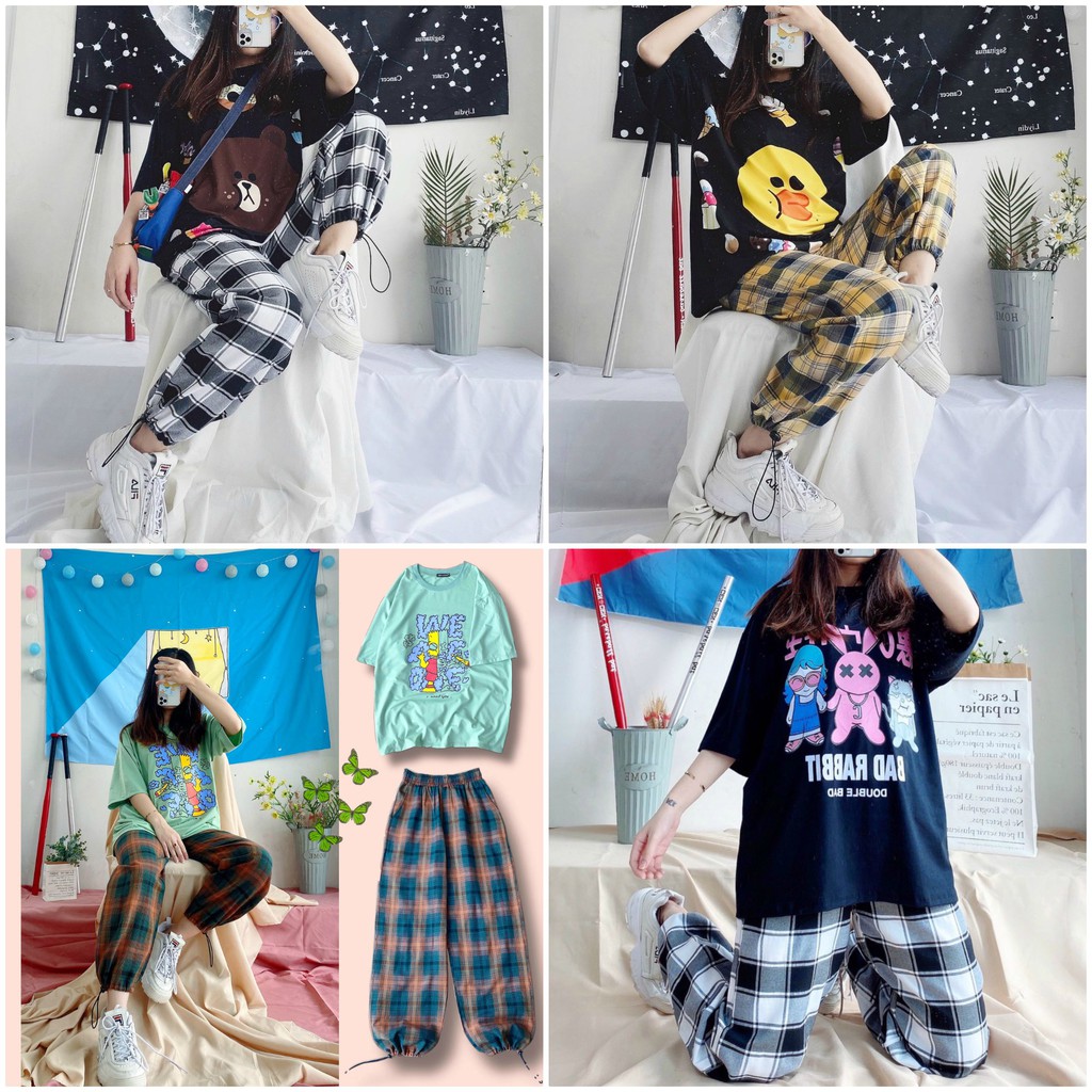 Set áo quần caro pant hot ulzzang unisex
