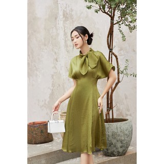 Đầm xòe ngắn tay buộc nơ cổ - 20Again