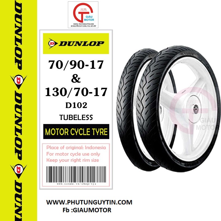 Combo cặp Lốp vỏ xe máy EXciter hãng Dunlop size 70.90-17 và 130.70-17 D102