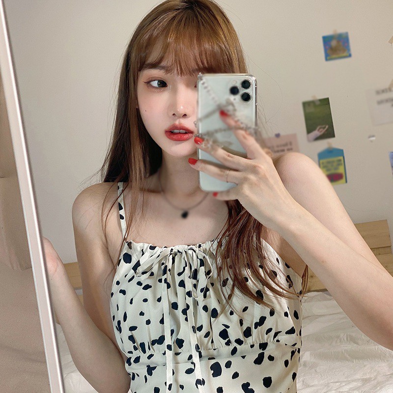 Đầm Hai Dây Họa Tiết Bò Sữa Xinh Xắn Cho Nữ