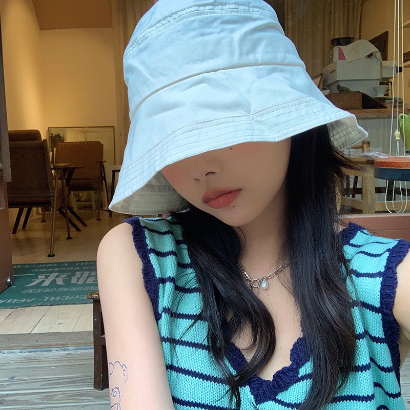 Nón Vành Rộng Chống Tia Uv Màu Sắc Đơn Giản Phong Cách Hàn Quốc