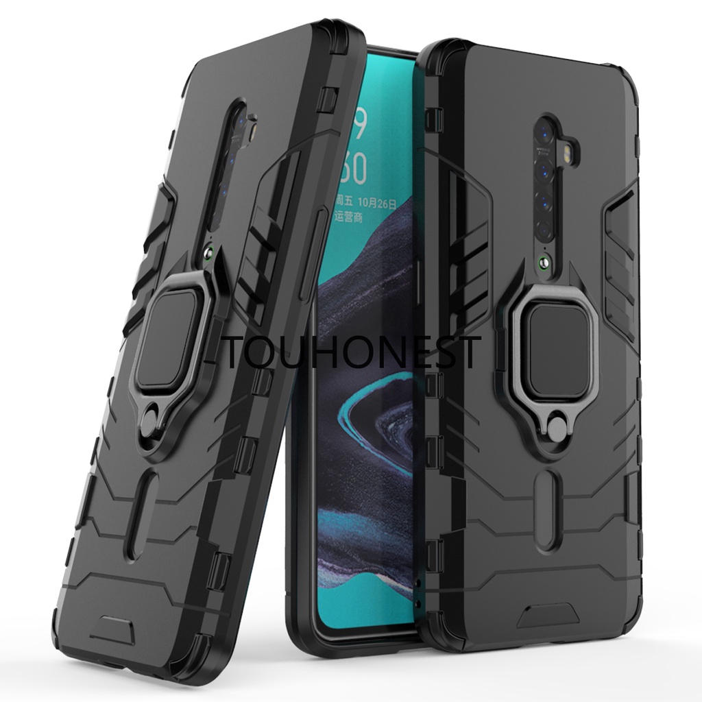 Ốp Điện Thoại PC Cứng Kiểu Giáp Chống Sốc Kèm Giá Đỡ Nhẫn Bằng Kim Loại Cho Oppo Reno 3 Pro RenoZ 2Z 10X