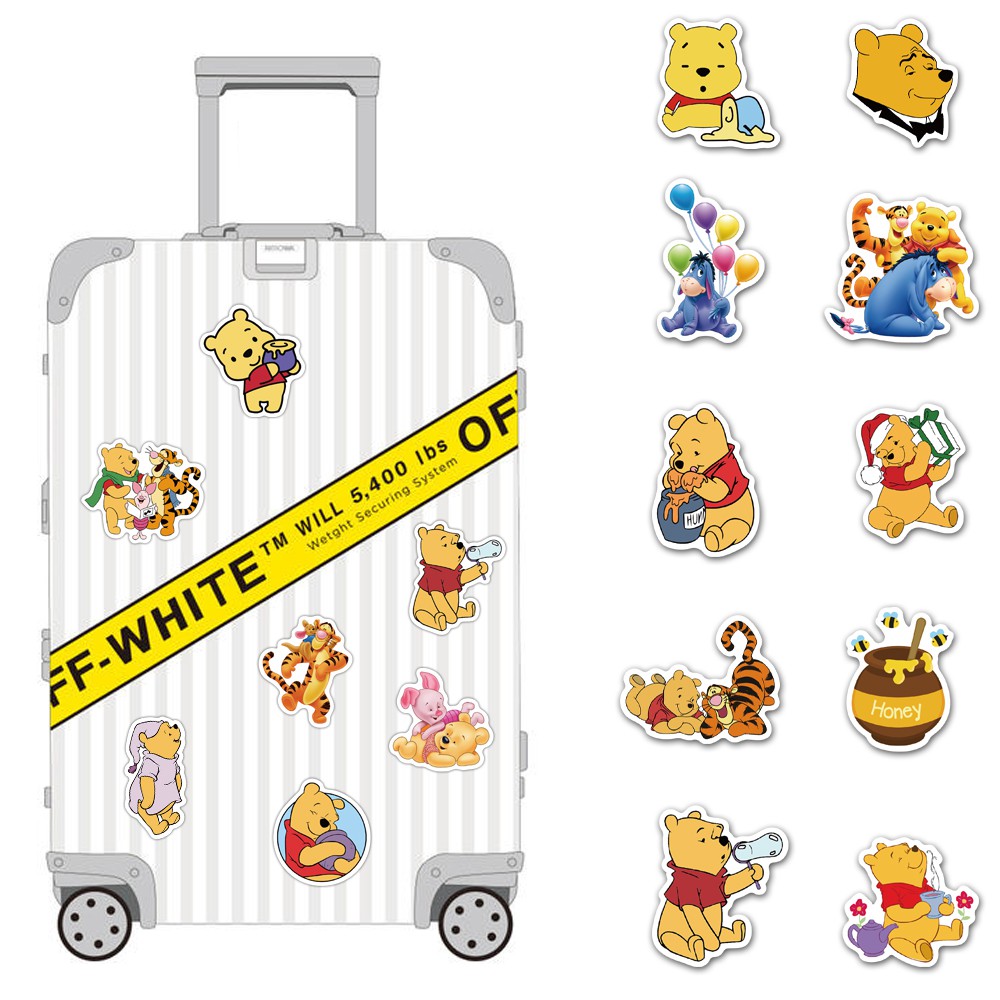 Set 50 Miếng Dán Hình Gấu Pooh Dễ Thương Dùng Để Trang Trí Xe Ô Tô / Laptop