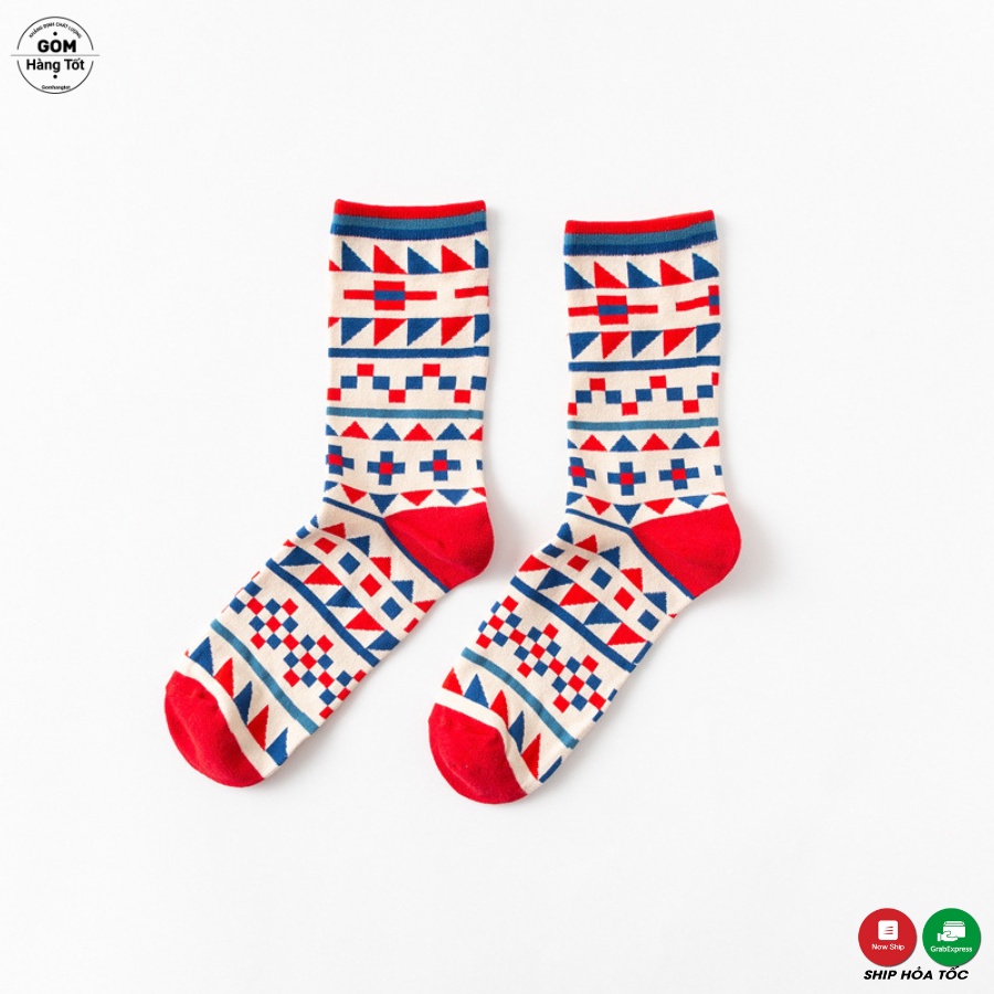 Tất vớ cổ cao cotton, tất cao cổ nam nữ họa tiết vui nhộn - FUJI
