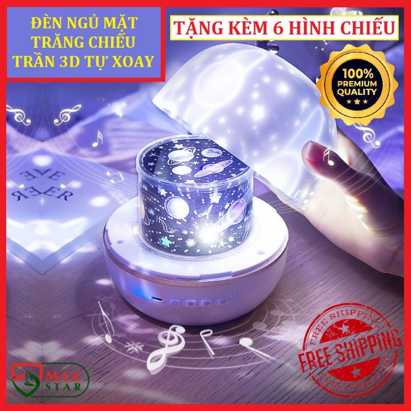 Đèn ngủ mặt trăng 3d vũ trụ ngàn sao chiếu sao bay lơ lửng để bàn tự xoay thông minh cao cấp ✅