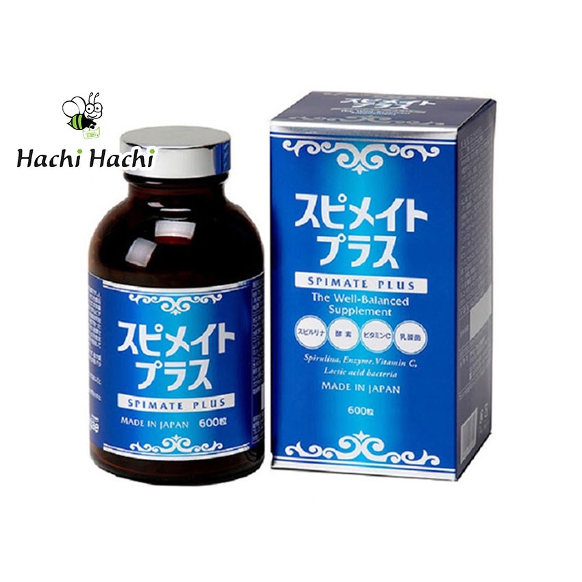 Tảo xoắn Spirulina Spimate Plus (Japan algae) bổ sung Enzyme, vitamin C, lợi khuẩn 600 viên - Hachi Hachi Japan Shop