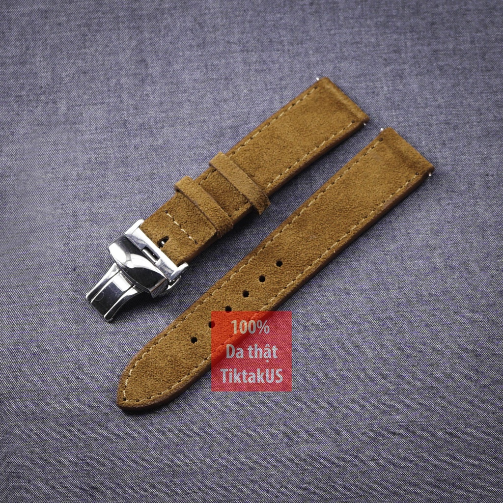 Dây đồng hồ da bò cao cấp vintage khóa bướm chống gẫy dây, da lộn, nhiều màu, đủ size 18mm - 19mm - 20mm - 21mm - 22mm