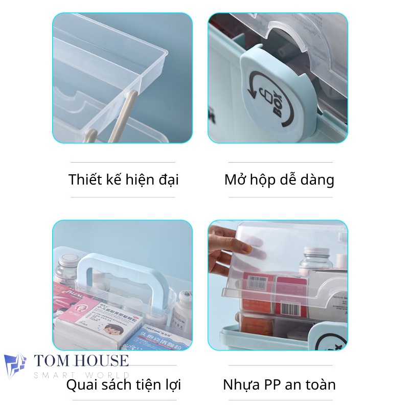 [SIZE ĐẠI] Hộp Đựng Thuốc Vuông Gia Đình 3 Tầng Hộp Y Tế Phân Loại Thuốc Cỡ Lớn Siêu Tiện Dụng Smart Home 1904
