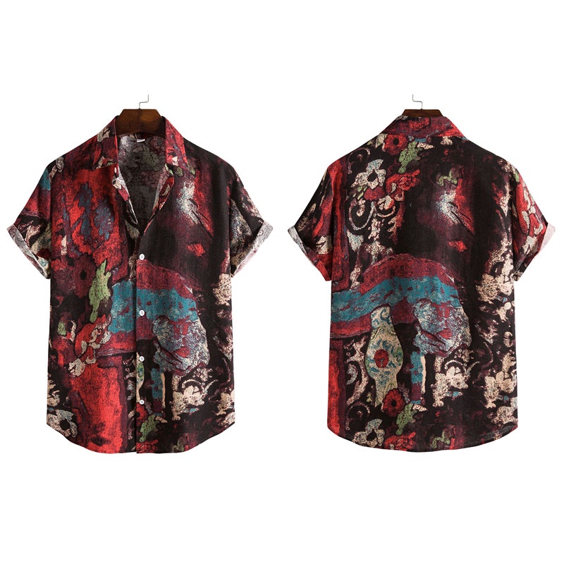 Áo Sơ Mi Hoa Nam Polo Cotton Lanh Tay Ngắn Dáng Rộng Cài Nút In Họa Tiết Hoa Thời Trang Mùa Hè 2022 Plus Size Cho Nam