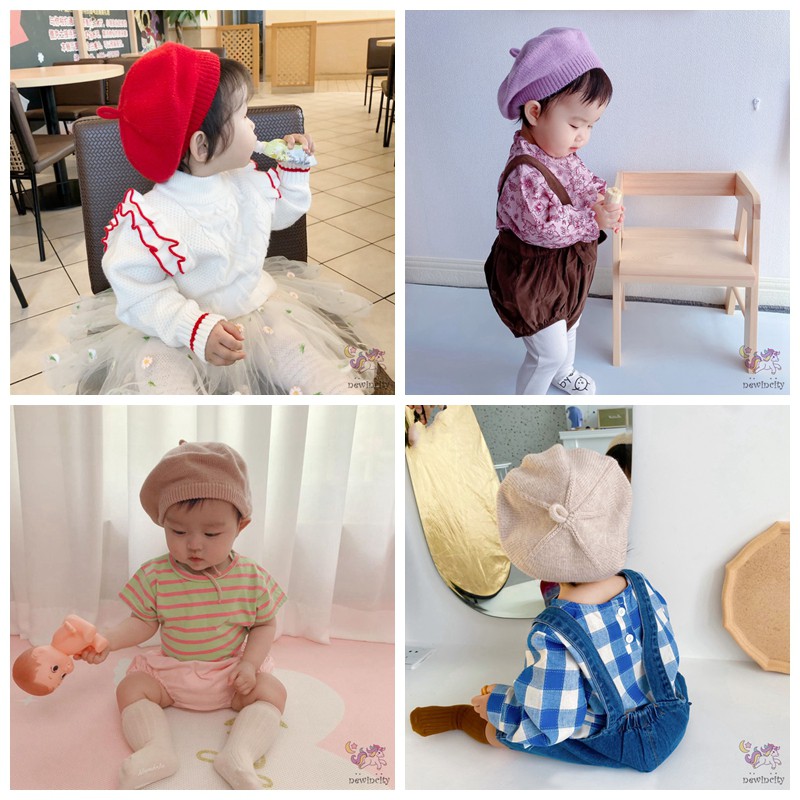 Mũ Beret Dệt Kim Màu Ngọt Ngào Đáng Yêu Phong Cách Hàn Quốc Cho Bé