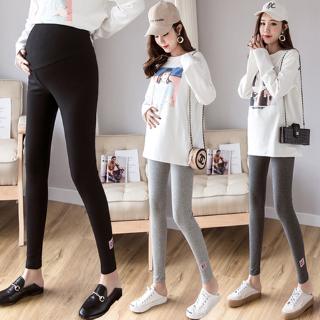 Quần legging lưng cao co giãn thêu họa tiết dành cho bà bầu