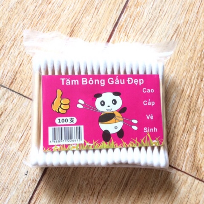 Tăm Bông Cán Gỗ Gấu Đẹp ( Gói 100 Que ) Chất Lượng
