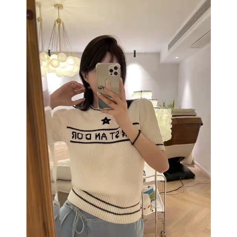 Áo Dệt Kim Tay Ngắn Thiết Kế Mới Thời Trang Mùa Xuân Theo Phong Cách Phương Tây | BigBuy360 - bigbuy360.vn