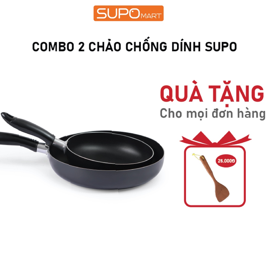 Combo 2 chảo chống dính SUPOMart chảo chống dính hợp kim nhôm dày 1.8mm truyền nhiệt nhanh tay cầm cách nhiệt tốt