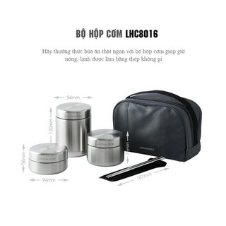 BỘ 3 HỘP CƠM INOX GIỮ NHIỆT LOCK&LOCK LHC8016S01 (TẶNG BÌNH GIỮ NHIỆT 400ML)