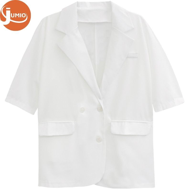 Áo blazer cộc tay túi nắp nữ áo vest khoác ngoài phong cách hàn quốc màu trắng be JUMIO ABL