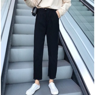 Quần Bò Jeans Đen Rách Gấu Xếp Ly Unisex