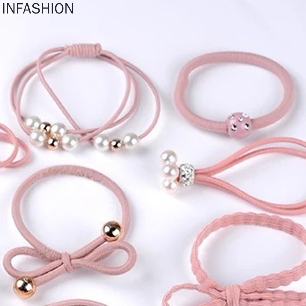 Set 12 Dây Buộc Tóc Đính Nơ Và Ngọc Trai Giả Thời Trang Cho Nữ