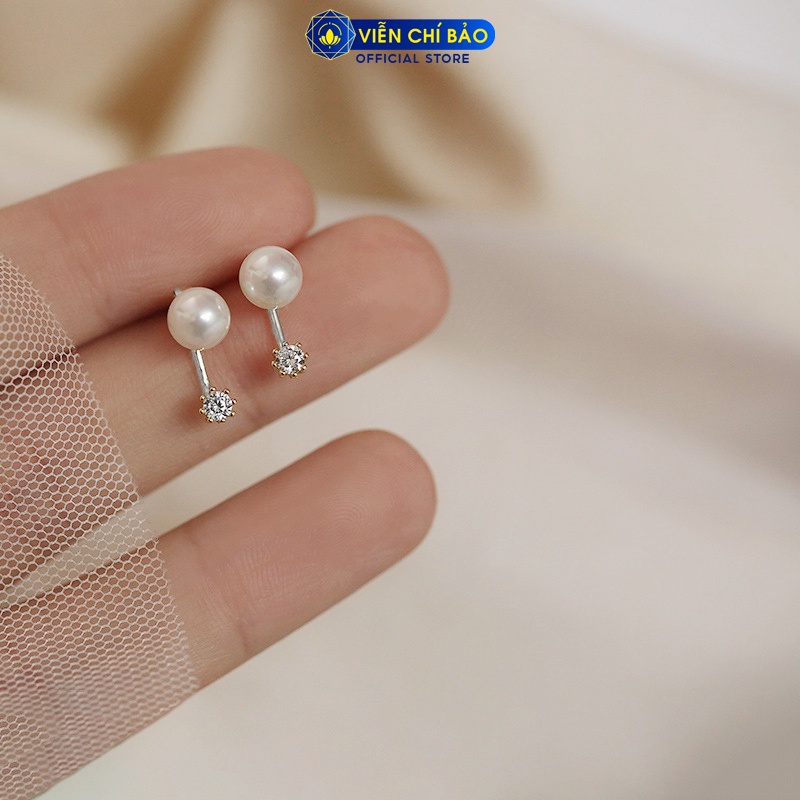 Bông tai bạc nữ Hạt châu nụ đá trắng chất liệu bạc 925 thời trang phụ kiện trang sức nữ Viễn Chí Bảo B400253