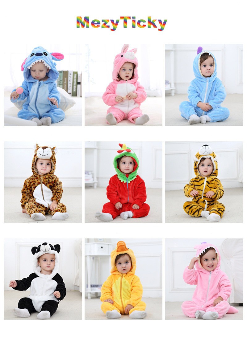 MezyTicky Baby Flannel Trang phục Trẻ mới biết đi bé gái Đồ ngủ hoạt hình Bé trai Quần áo trùm đầu Trẻ em mùa đông ấm áp cho trẻ sơ sinh động vật sang trọng Áo liền quần