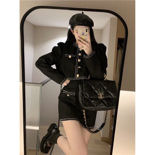 Set áo croptop và chân váy chữ A tiểu thư ullzang