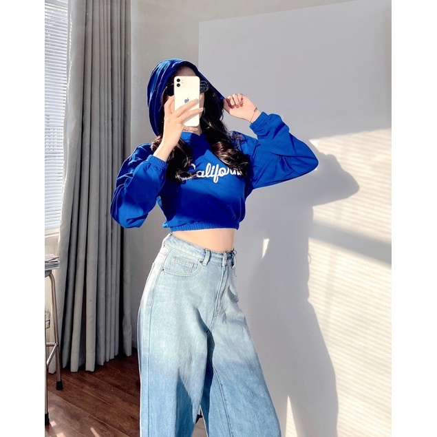 Áo hoodie croptop chất đẹp eo, cổ tay bo thun co dãn in &quot;California&quot; MIEU - JM25