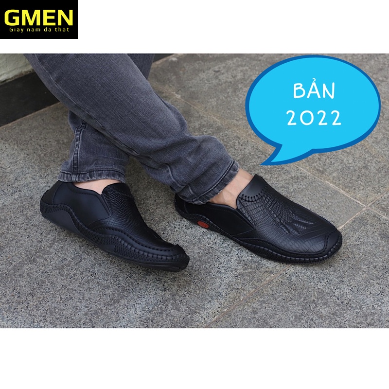 Giày lười nam chất liệu da bò dập vân cá sấu đế cao su khâu chỉ bền bỉ GM 0103