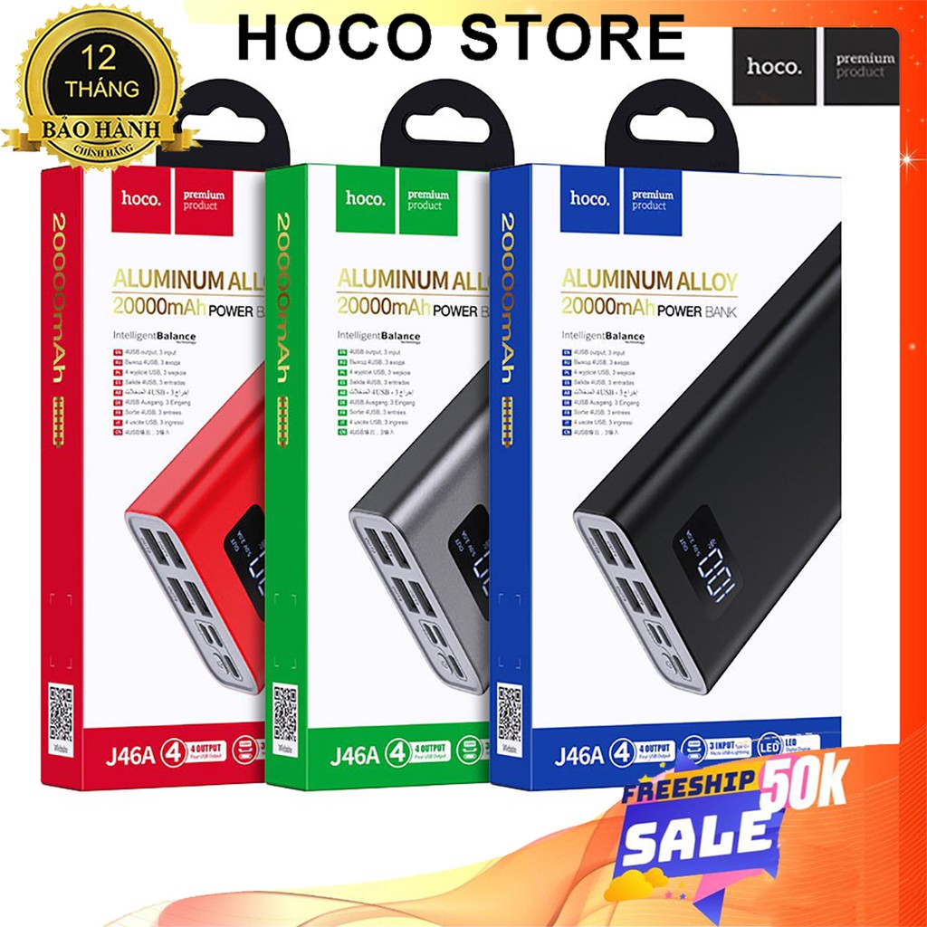 Pin Sạc Dự Phòng 2 Cổng Sạc Nhanh 2A Hoco J72A J72 dung lượng 10000mah 20000mAh Chính Hãng