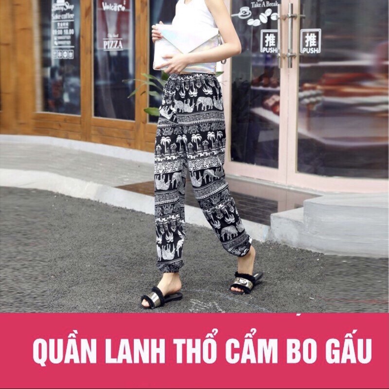 Quần dài lanh thổ cẩm bo gấu cho nữ từ 40-60kh