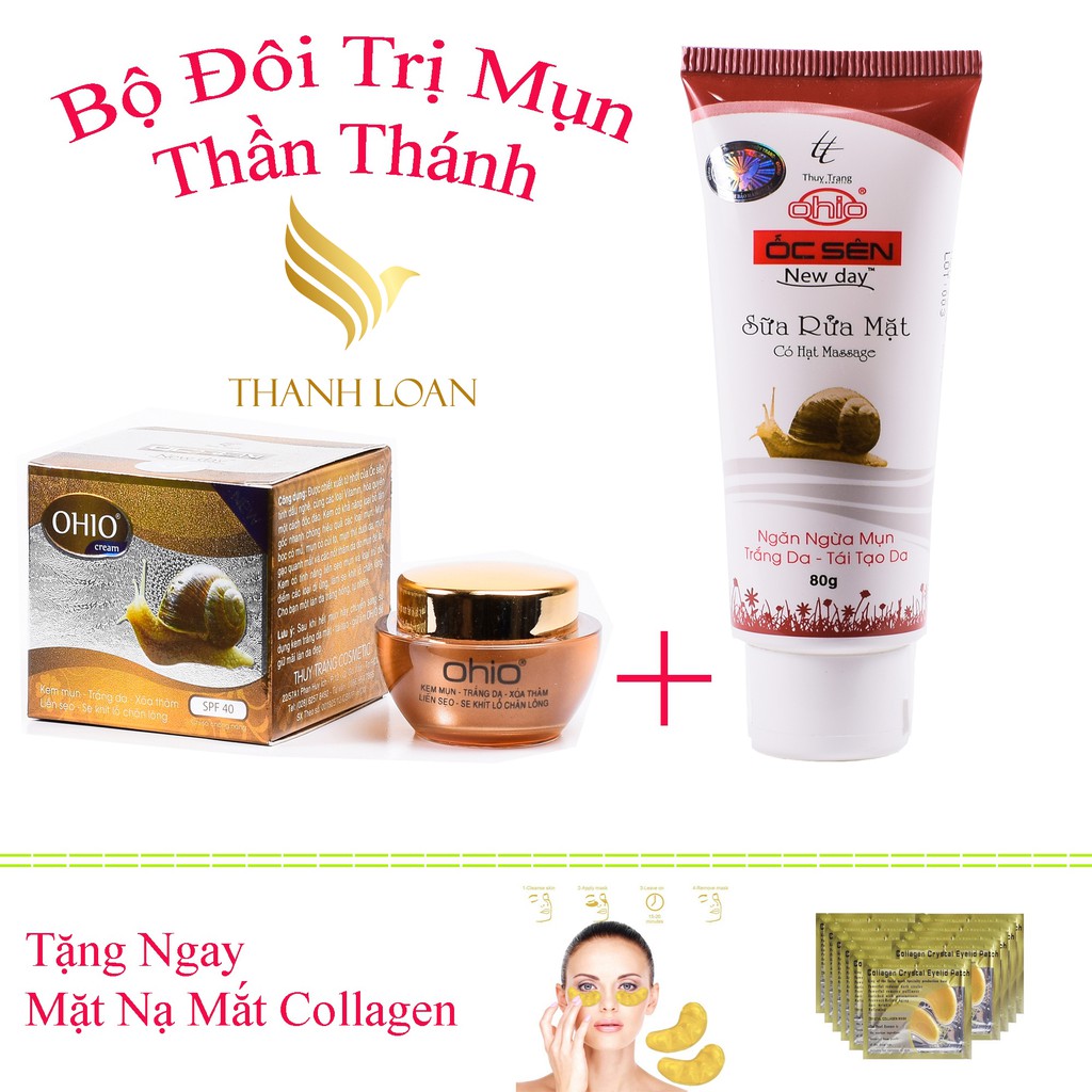 Tặng mặt nạ mắt collagen-Combo Kem mụn-Trắng da-Xóa thâm-Liền sẹo-Se khít lỗ chân lông20g+Sữa rửa mặt ngăn ngừa mụn Ohio