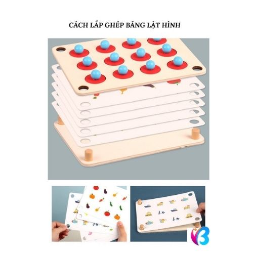 Bộ Lật Hình Bằng Gỗ Montessori Rèn Luyện khả năng ghi nhớ cho trẻ em Đô Chơi Gỗ BABY MAX