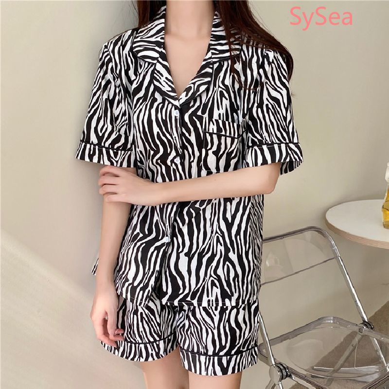 Bộ Đồ Ngủ Tay Ngắn Dáng Rộng In Họa Tiết Ngựa Vằn Kiểu Retro Thời Trang Mùa Hè Cho Nữ