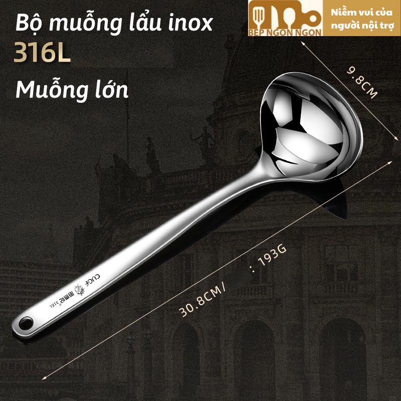 Muỗng inox 316 múc lẩu muỗng nước và múc cái tay cầm chống bỏng thương hiệu CUGF_BEP NGON NGON