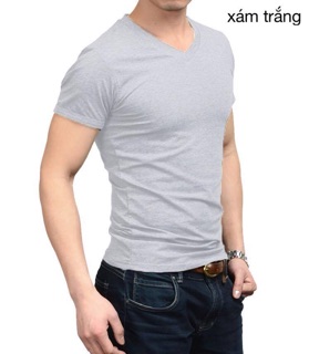 Áo phông nam cổ tim tay ngắn Áo thun trơn cổ V thun cotton