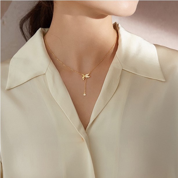 Dây chuyền bạc nữ Evasilver mặt thiên thần, vòng cổ chất liệu bạc ta sang trọng trẻ trung