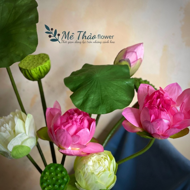 Hoa Sen Giả- Sen Quan Âm Cao Cấp Làm Bằng Chất Liệu Lụa Cao Cấp Cắm Bình Hoa, Decor Nhà Cửa, Trang Trí Quán Cafe