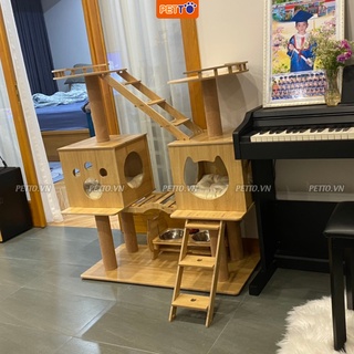 Nhà cây cho mèo PETTO nhà mèo bằng gỗ CHẮC CHẮN không đổ ngã, nhiều không gian leo trèo vui chơi ngủ nghỉ thỏa thích