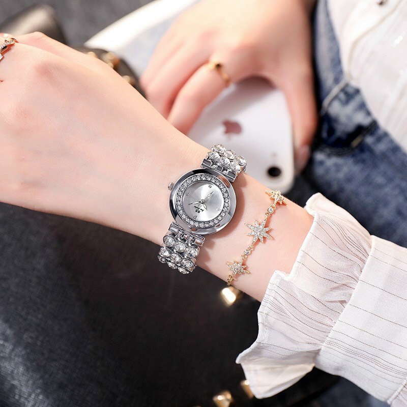 Đồng Hồ Nữ BS Bee Sister Mặt Tròn Size 28mm Dây Đeo Bằng Kim Loại Đính Đá Sang Trọng - Mẫu Mới 2022