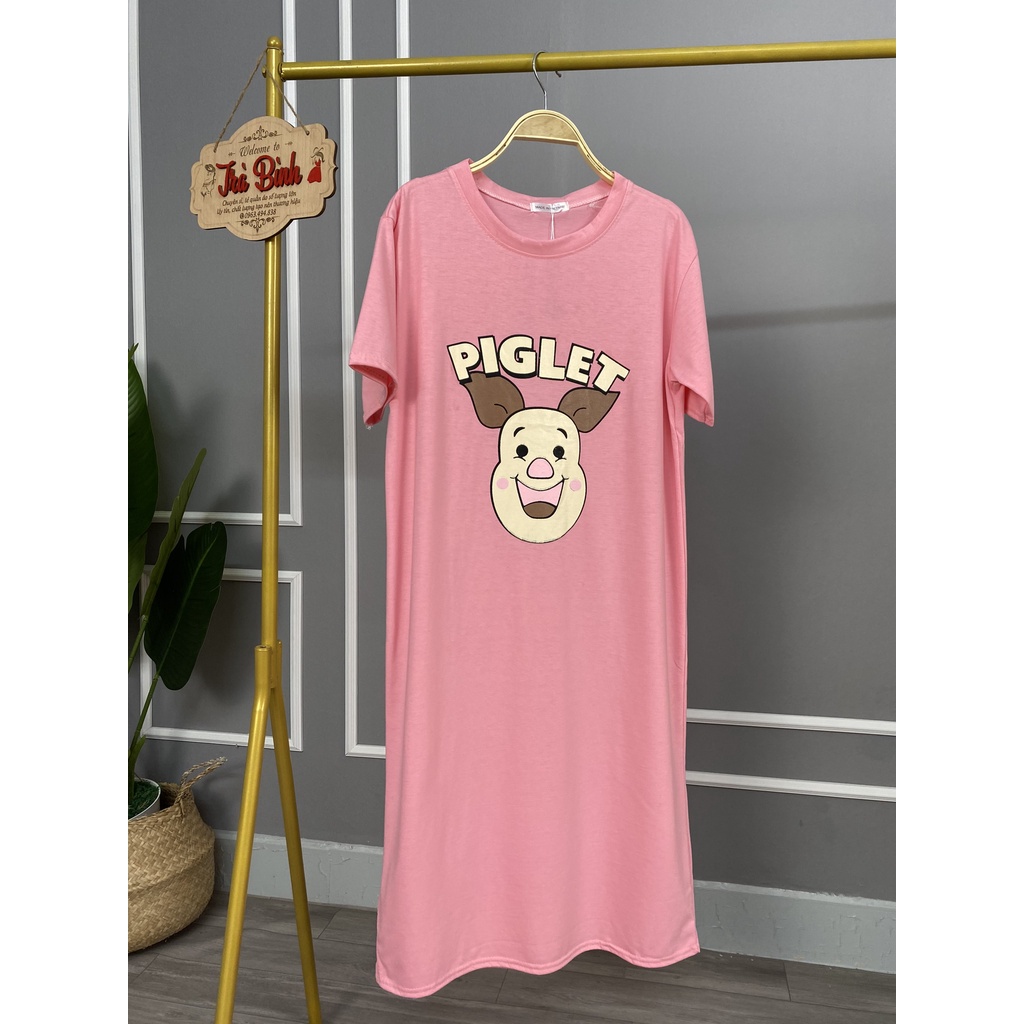 Đầm bầu suông PIGLET chất cotton thoáng mát váy suông dáng dài 3 màu đáng yêu
