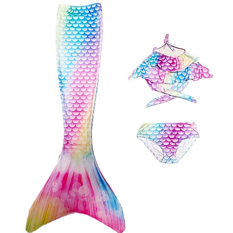 Bộ Đồ Bơi 3 Mảnh Áo + Quần Short + Đuôi Nàng Tiên Cá Dành Cho Bé Gái