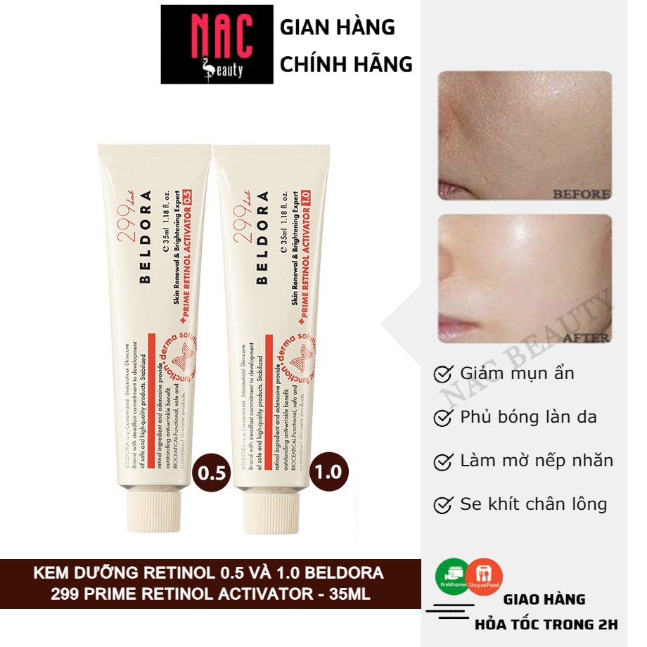 Kem Dưỡng Retinol 0.5 Phủ Bóng, Ngăn Ngừa Mụn BELDORA 299 Prime Retinol Activator 35ml