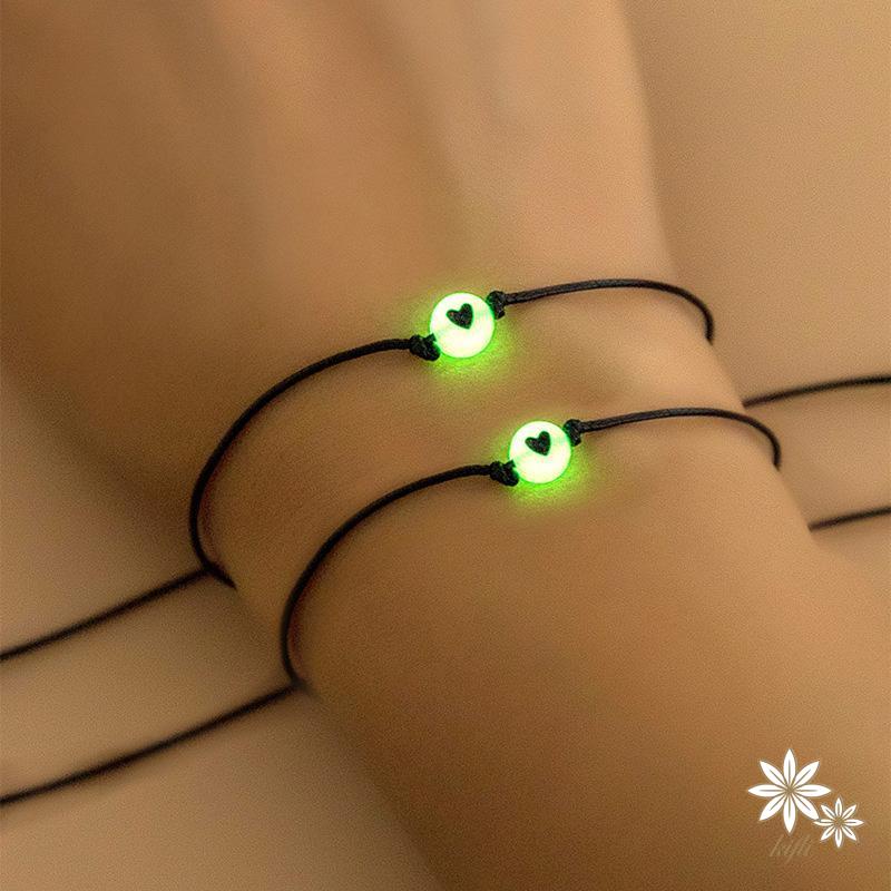 【kifli】Set 2 vòng tay dây bện mặt hình trái tim dạ quang thời trang cho cặp đôi