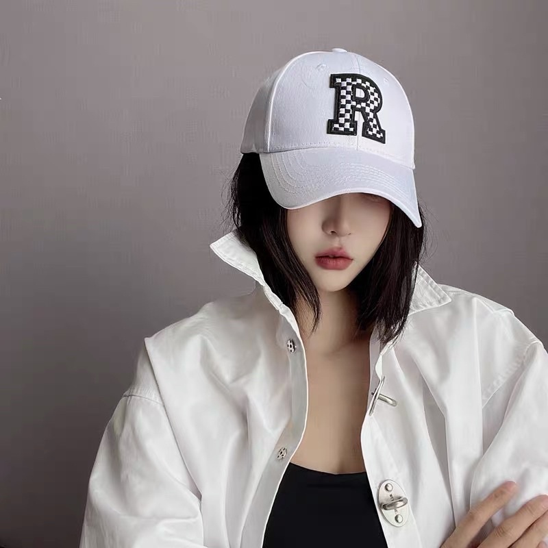 Mũ lưỡi trai nam nữ unisex hoạ tiết thêu chữ R , phụ kiện thời trang nữ