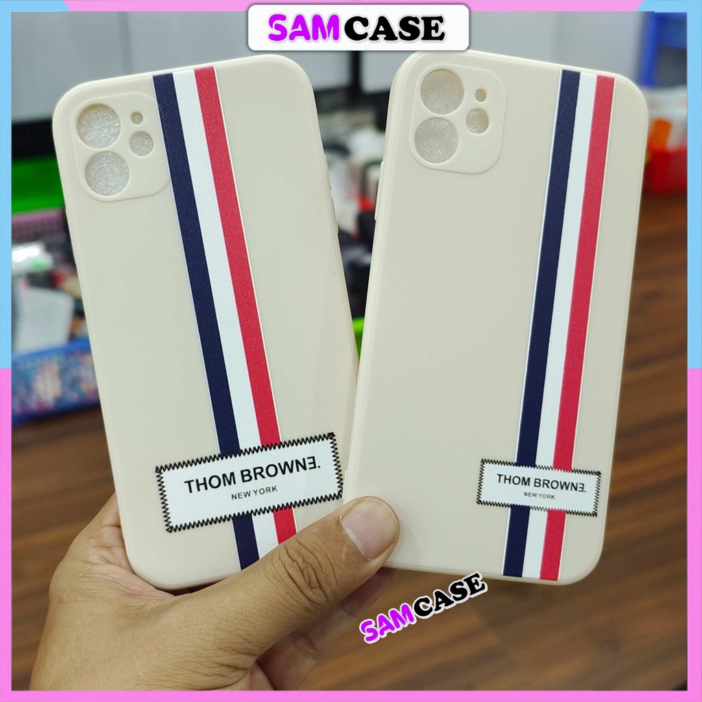 Ốp lưng iPhone 6/6s/7/8/X/XS/11/12/13 Pro Plus Max viền vuông chống sốc silicon mềm bảo vệ camera hình Thom Browne SC123