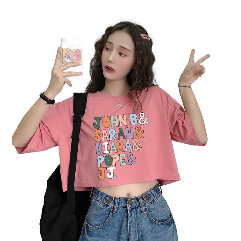 Áo Thun Crotop Form Rộng Tay Ngắn Chất Cotton Mền Mại In Chữ JONH SARAH KIARA POPE Ulzzang Style Hàn Quốc TTT0137