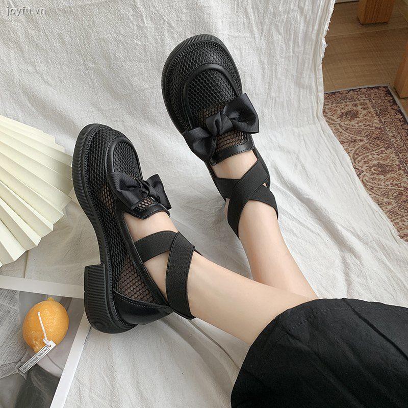 2021 spring and summer new bowknot breathable mesh English style small leather shoes Mary Jane single jk