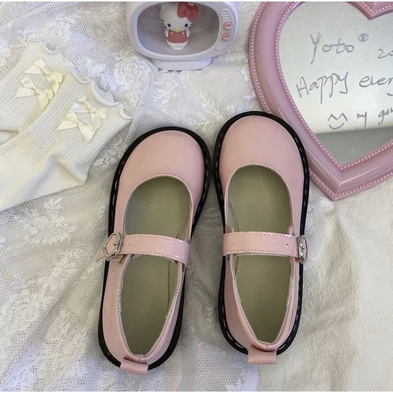 Giày búp bê có quai vintage Mary Jane Yannie Lolita hồng pastel ngọt ngào dễ thương